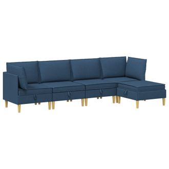 vidaXL Juego De Sof&aacute; Modular Con Almacenamiento 5 Pcs Azul Tela Vidaxl