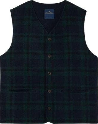 Brooks Brothers Blackwatch Gebreide Vest - Heren - Bodywarmers - Blauw - XL - Wol - Jassen