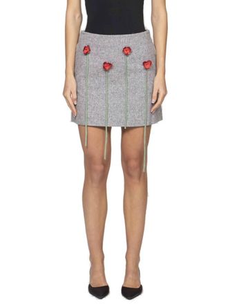 Moschino Mini Skirt with Floral Appliqu&eacute;s and Textured Finish