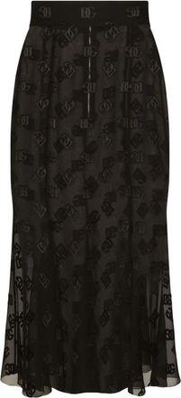 Dolce & Gabbana Sheer Effect Zijden Rok - Dames - Midirokken - Zwart - M - Chiffon - Rokken