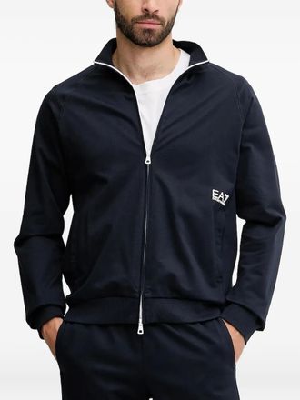 Emporio Armani zip-up logo track jacket - men - Cotton - S - Black