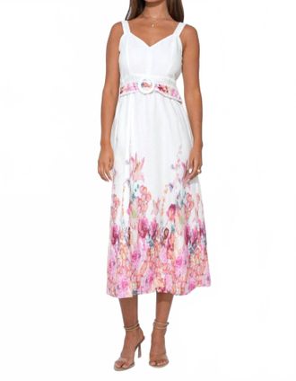 Adelyn Rae Remi Floral Belted Midi Dress In White/magenta