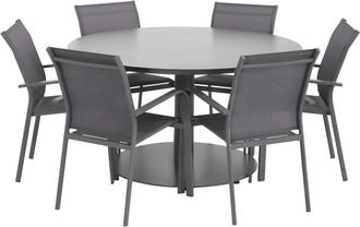Sweeek Conjunto mesa de jard&iacute;n redonda de aluminio con 6 sillas, antracita
