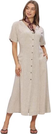 Moss Copenhagen Kleedjes, Dames, Beige, S, Linnen, MSCHViana Ginia 2/4 Jurk