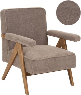 Beliani Sill&oacute;n De Sala De Estar Estilo Retro Tapizado En Boucl&eacute; Estructura De Madera Gris Pardo Evje