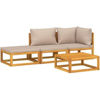vidaXL Set Muebles De Jard&iacute;n 4 Pzas Madera Maciza Y Cojines Gris Taup&eacute; Vidaxl