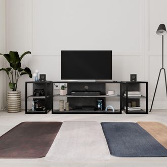 Decortie Echo Modern 3-Piece TV Unit Set 43 with 2 Storage Side Tables & Shelves in Mid Grey | Size: 2 Pack