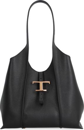 Tod's Womens Leather Tote T Timeless Black Calf Bags