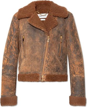 Alexander McQueen Jas met bontafwerking - Dames - Leren en Su&egrave;de Jassen - Bruin - XS - Leer - Jassen