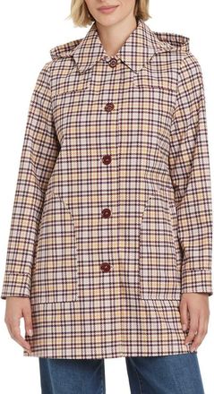 Kate Spade New York Water Resistant Coat with Removable Hood in Mini Houndstooth at Nordstrom, Size X-Large