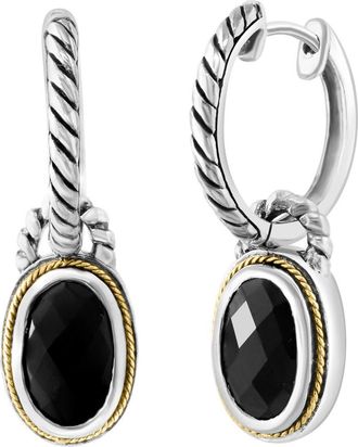 Effy Onyx Drop Two-Tone Hoop Earrings in Black at Nordstrom Rack, Size 7