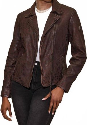 Mauritius Meeow Long Sleeve Leather Jacket In Brown Animal