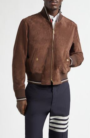 Thom Browne Suede Bomber Jacket in Dark Brown at Nordstrom, Size 3