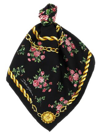 Dolce & Gabbana Black Rose Printed Scarf