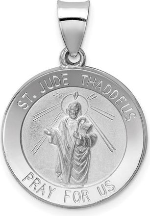 Diamond2Deal 14K White Gold Polish Satin St Jude Thaddeus Medal Hollow Pendant