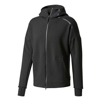 adidas Mens adidas Logo Knit Black Hooded Jacket BQ6925