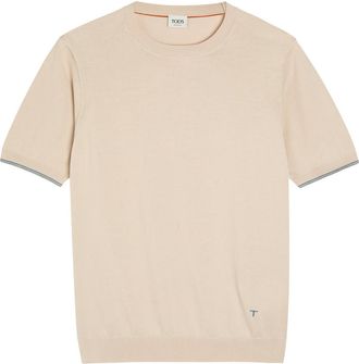 Tod's Striped Detail Knit Cotton T-shirt - Off White - XL