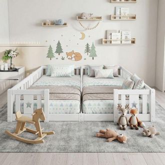 OEM Cama Infantil - Cama De Suelo - 90 X 200 Cm - Madera Maciza - Motivo Estrella