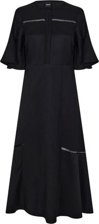 HUGO BOSS Dames Dileina Maxi Crew Neck Skater Jurk (Zwart)