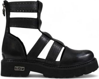 Cult Stijlvolle leren damessandalen - Dames - Sandalen - Zwart - 36 EU - Leer - Schoenen