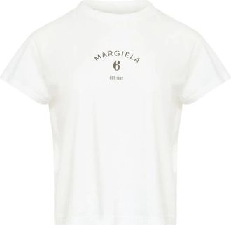 Maison Margiela Logo Katoenen T-Shirt - Dames - T-shirts - Wit - L - Katoen - Tops
