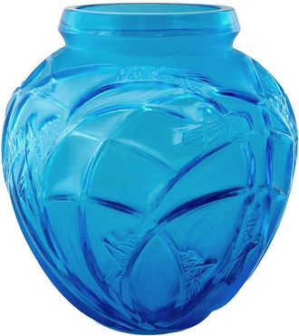 Lalique Sauterelles Vase Blue 101075