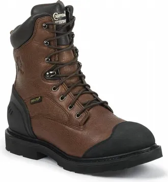 Chippewa Mens Leather Lace-Up Work Boots In Coffee