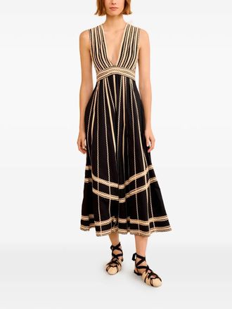 Ulla Johnson Palermo V-neck midi dress - women - Cotton - 2 - Black