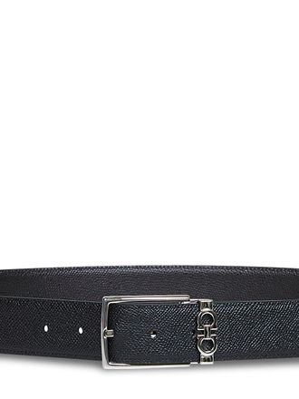 Ferragamo Mens Belt Gancini Reversible Black-Dark Brown Calf Leather