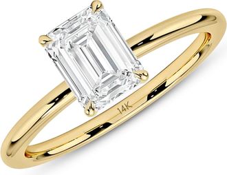 MAX + STONE 14k Yellow or White Gold 1.5 Carat Emerald Shaped Cubic Zirconia Engagement Ring