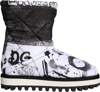 Dolce & Gabbana Womens Quilted Boots Black White Graffiti Print - Size EU 37