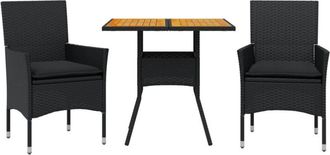 vidaXL Set De Comedor Jard&iacute;n 3 Pzas Con Cojines Rat&aacute;n Pe Acacia Negro Vidaxl