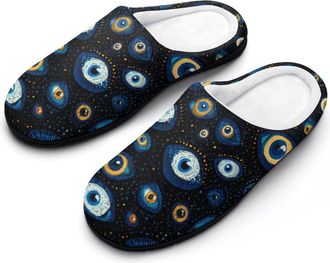 Generic Evil Eyes Pattern Funny Mens Cotton Slippers Soft Non-Slip Rubber Sole House Slipper Indoor Outdoor