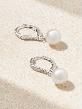 Mikimoto Orecchini In Oro Bianco 18 Carati Con Diamanti E Perle