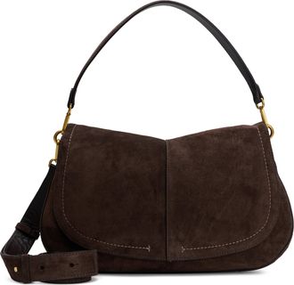 Gianni Chiarini Womens Suede Shoulder Bag Mocha Calfskin Handbags Hand