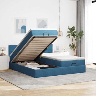 vidaXL Estructura De Cama Otomana Colchones Terciopelo Azul Oscuro Vidaxl