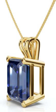 Pompeii3 8Ct Emerald Cut Blue Sapphire Pendant 14k Gold 18 Necklace 1/2 Tall Lab Grown