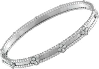 Van Cleef & Arpels Bracciale rigido Sweet Clover in oro bianco 18 carati con diamanti - Argento