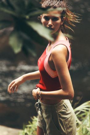 Pilcro Contrast Moto Tank Top