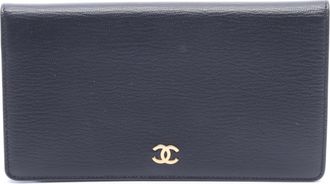 Chanel Black Leather Long Wallet (Bi-Fold) (Pre-Owned)