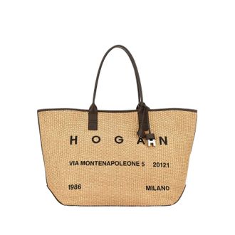 Hogan Beige Address Shopping Media Raffia Shopping Bag