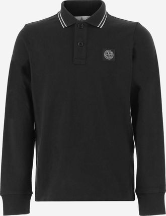 Stone Island Boys Cotton Polo Shirt With Logo Black T-shirts And Polos