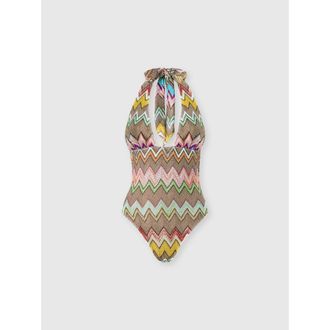 Missoni One-piece Swimsuit In Lam&eacute; Viscose With Macro Zigzag And Deep Neckline in Black & Multicoloured at Nordstrom, Size 44 It