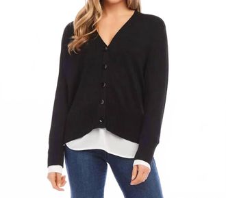 Karen Kane Linett Layered Sweater Cardigan In Black And White