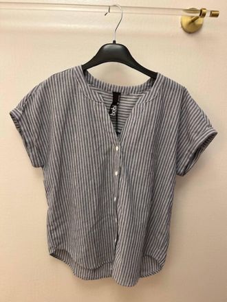 bobi Womens Short Sleeve Button Front Blouse In Navy