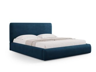 Cosmopolitan Design Cama con cabecero y ba&uacute;l 140x200cm de tejido chenilla azul regio