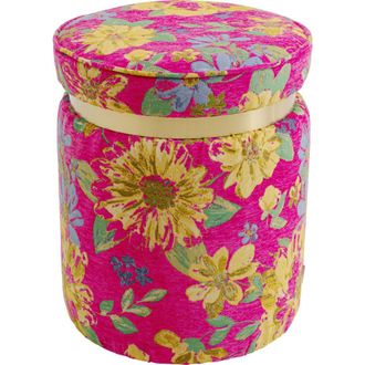 Kare Design Taburete rosa con flores &oslash;39 cm de tela