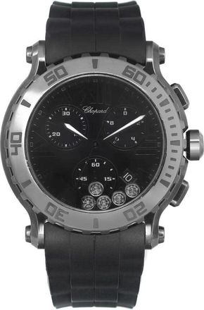 Chopard Pre-owned Chopard Happy Sport Chronograph Black with 5 Floating Diamonds Dial Ladies Watch 288499-3007