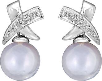 Belpearl Belpearl 14K 0.09 Ct. Tw. Diamond & 8.5 Mm Freshwater Pearl Earrings