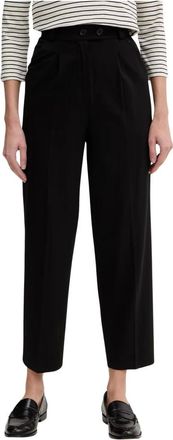 Benetton Broeken, Dames, Zwart, S, Leer, Getaillesdebroek met plooien
